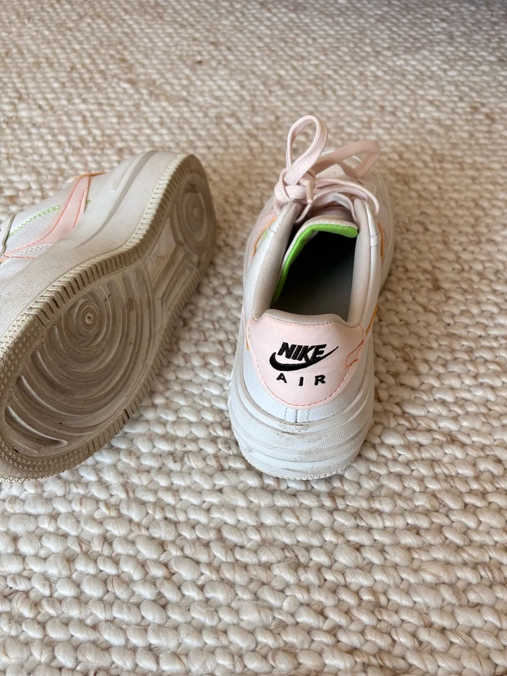 Nike White and Pink Leather Sneakers with Yellow Accent
